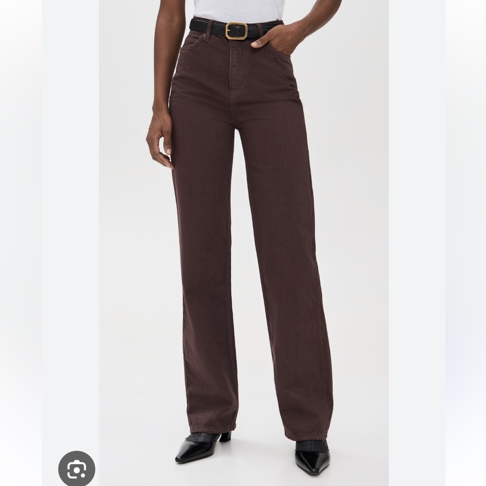 Reformation High-Rise Straight-Leg Jeans in Chocolate Brown